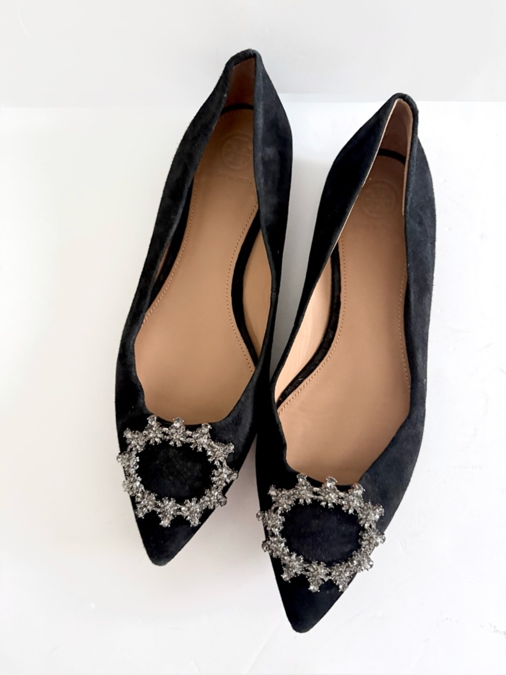 Tory Burch Black Pointed Toe Flats with Crystal Embellishment - Picture 5 of 14